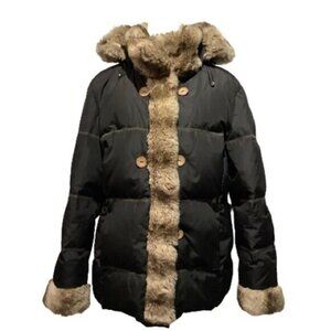 HILARY RADLEY FAUX FUR DOWN FILLED DETACHABLE HOOD ZIP UP BLACK COAT SIZE XL